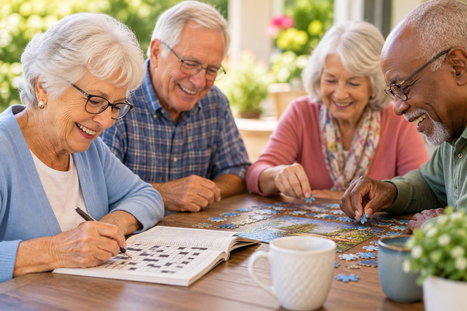 Seniors Bonding Over Puzzles